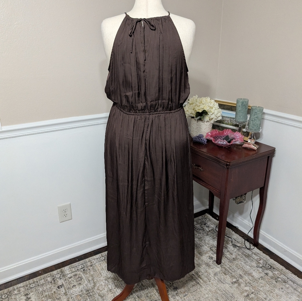 3/$30 Old Navy Brown Satin Halter Dress - Picture 5 of 8